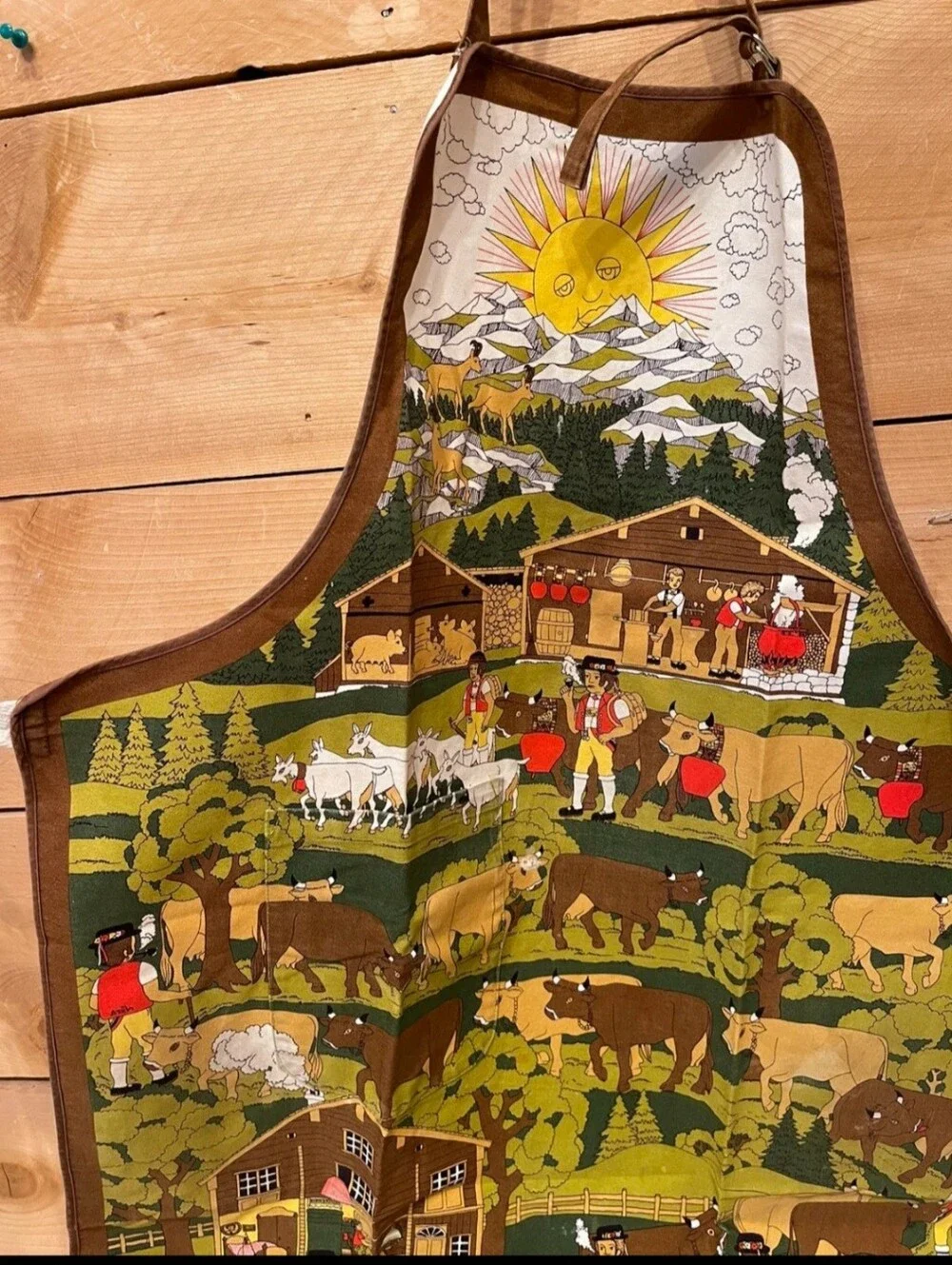 Vintage 70s Switzerland Fisba Stoffels Apron Country Farmhouse Alps Folk Art